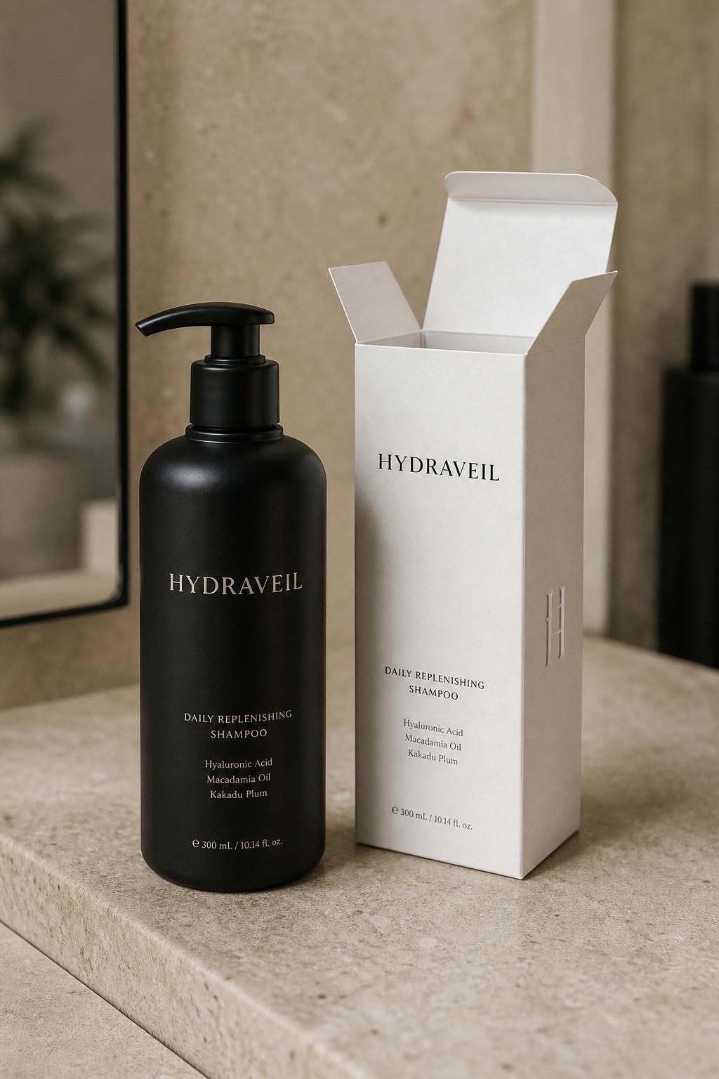 Man washing hair with Nordlume Hydraveil shampoo